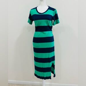J. Crew Women Green Navy Striped Short‎ Sleeve Tee Shirt Midi Dress XS